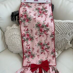 Floral Pink Table Runner with Red Bow